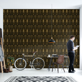 Papier Peint Motif géométrique Art Déco noir et or de luxe