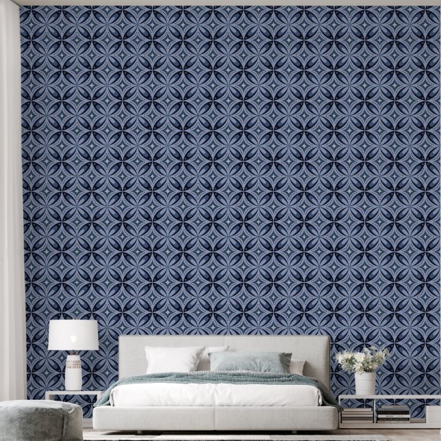 Papier Peint Motif géométrique bleu de style rétro (Chambre à coucher)