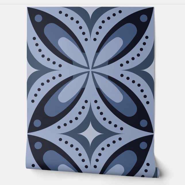 Papier Peint Motif géométrique bleu de style rétro (Déroulement)