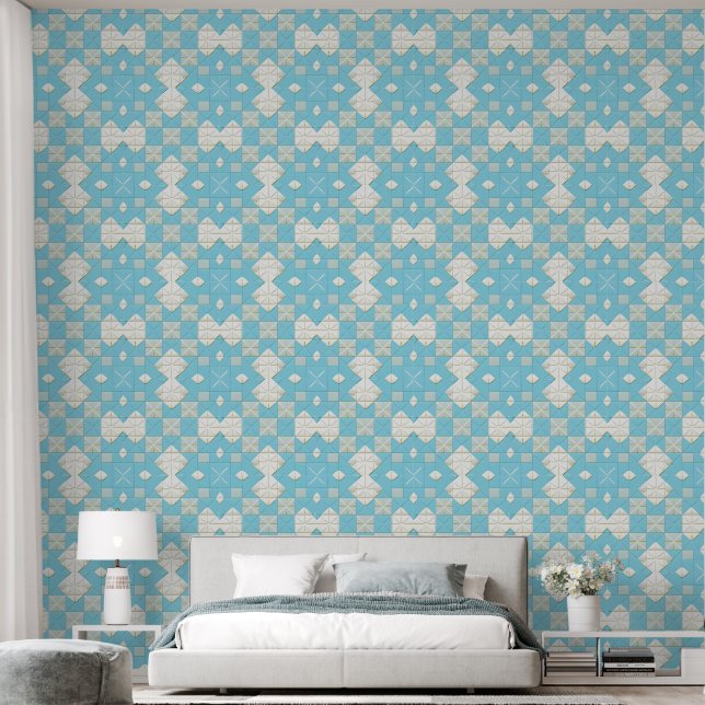 Papier Peint Motif géométrique bleu et blanc (Chambre à coucher)