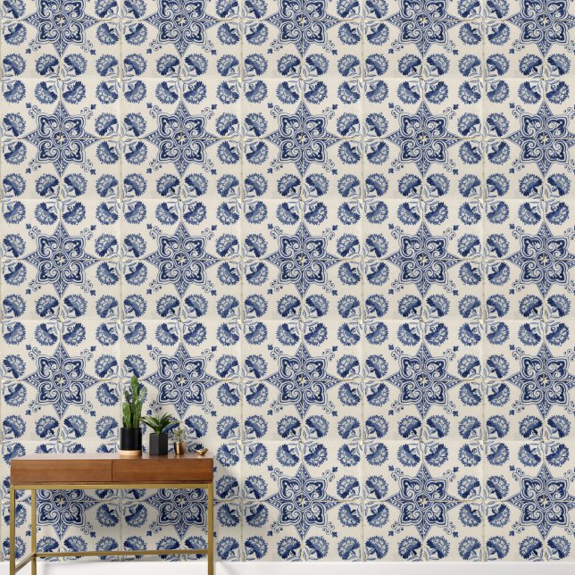 Papier Peint Motif géométrique bleu vintage (Couloir)