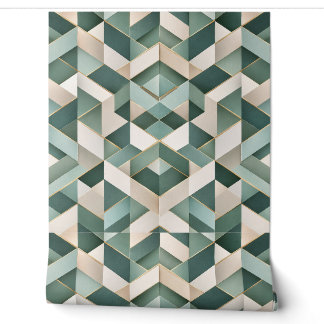 Papier Peint Motif géométrique de luxe vert sauge et or