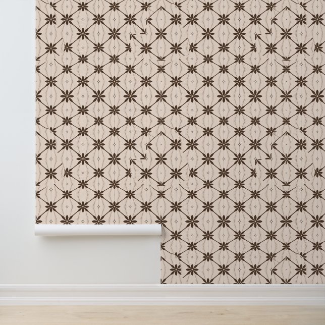 Papier Peint Motif géométrique floral rétro en Brown (Application)