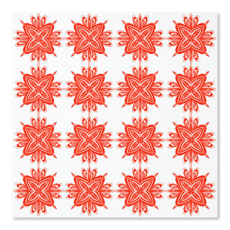 Papier Peint Motif géométrique floral rouge corail | Dessin de