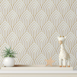 Papier Peint Motif géométrique Luxe White Gold Art Déco