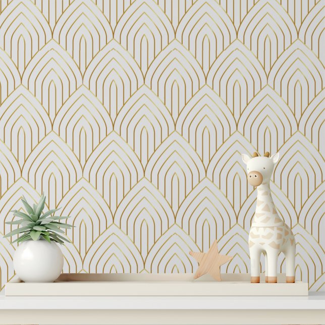 Papier Peint Motif géométrique Luxe White Gold Art Déco (Créateur téléchargé)