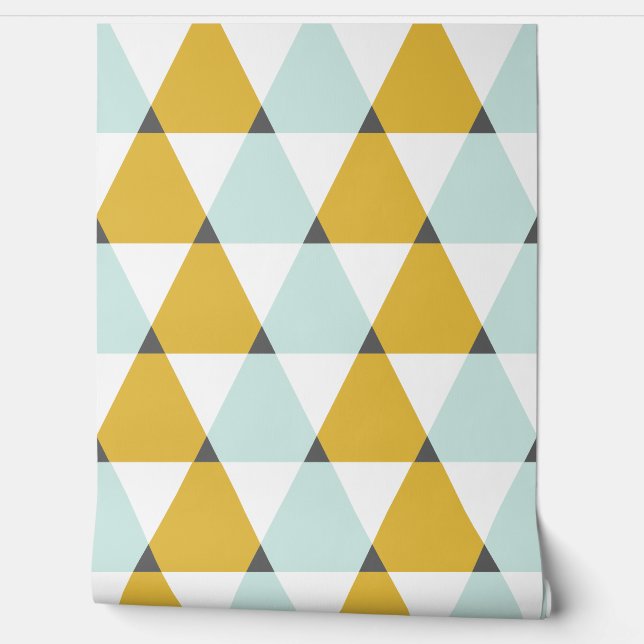 Papier Peint Motif géométrique moderne Mint Jaune Triangles (Déroulement)