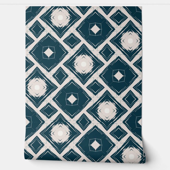 Papier Peint Motif Géométrique Noir Et Crème Moderne Carrelage (Déroulement)