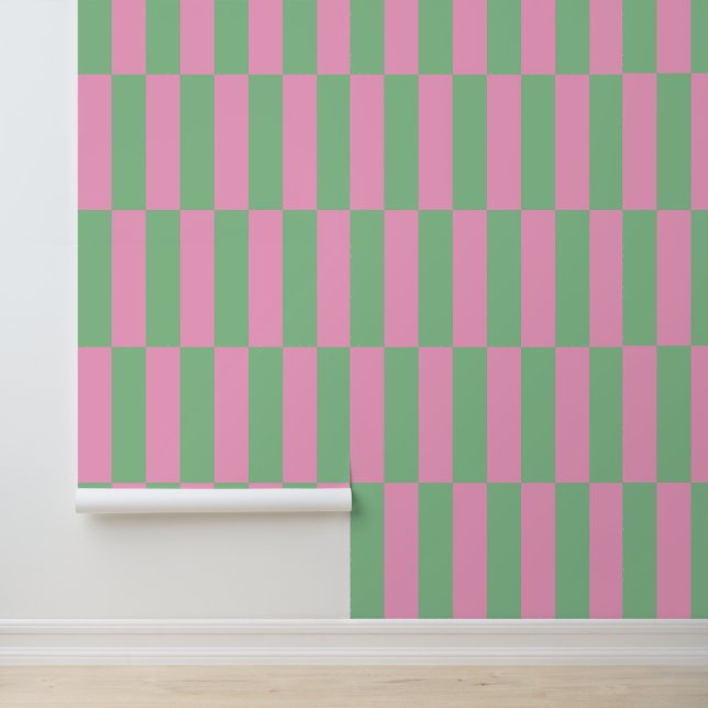 Papier Peint Motif géométrique rayé rose et vert (Application)