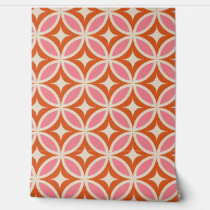 Papier Peint Motif géométrique rose orange Mid Century Modern