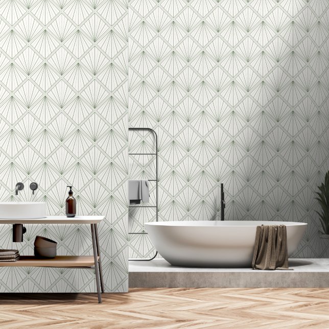 Papier Peint Motif géométrique vert blanc (Salle de bain)