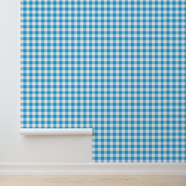 Papier Peint Motif Gingham Bleu Clair Mignon à Coller et Décoll (Application)