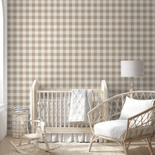 Papier Peint Motif Gingham Bohème Carreaux Neutre
