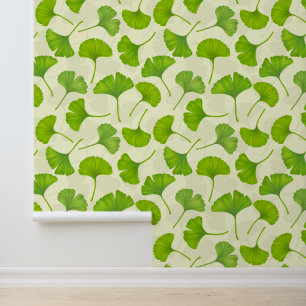Papier Peint Motif Ginkgo sur blanc