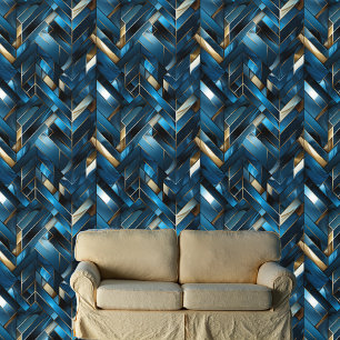 Papier Peint Motif Glamour Bleu Et Or Géométrique
