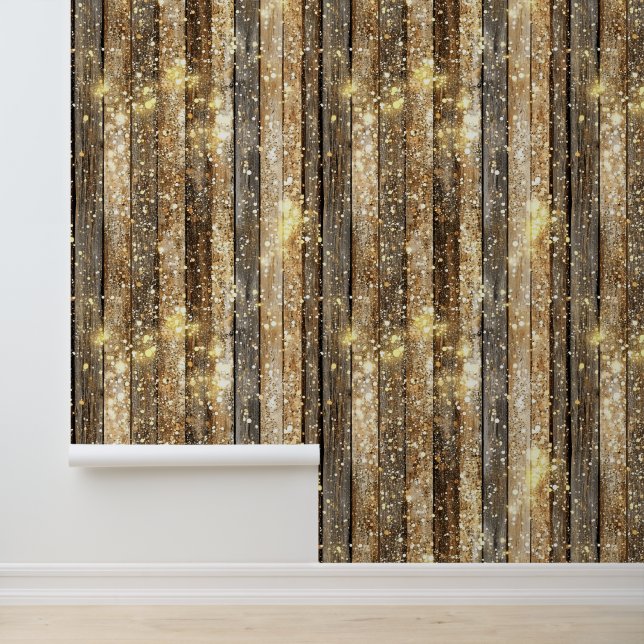 Papier Peint Motif Gold Sparkle Wood (Application)