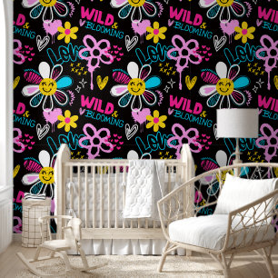 Papier Peint Motif graffiti fleur smiley mode