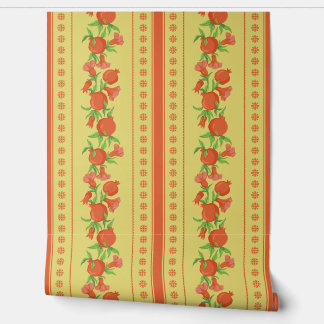 Papier Peint Motif Grenade Rouge Vert Jaune Vintage