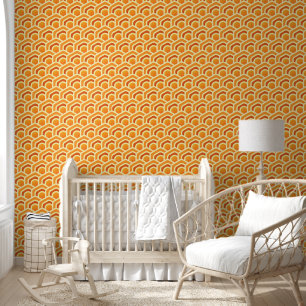 Papier Peint Motif hexagonal en nid d'abeille rétro orange