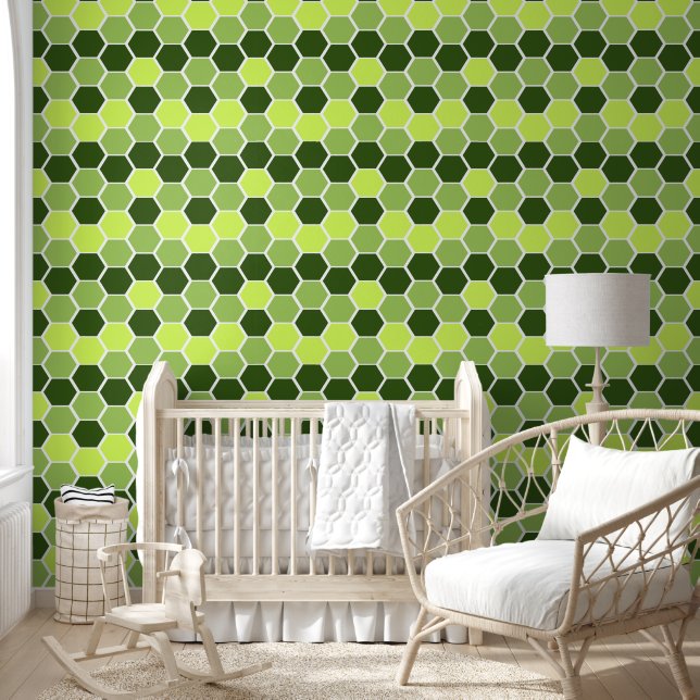 Papier Peint Motif Hexagonal Vert mignon (Enfants)