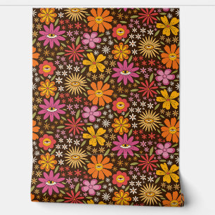 Papier Peint Motif Hippie Psychedélique Années 70 Fleurs Groovy