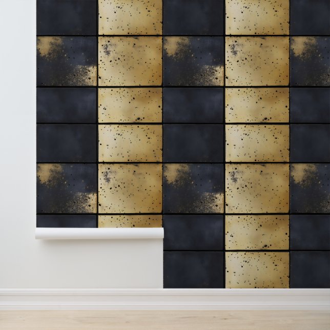 Papier Peint Motif industriel noir or (Application)