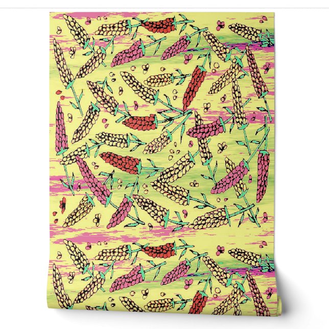 Papier Peint motif jaune, rose et rouge (Déroulement)