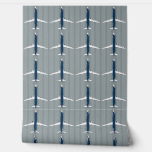 Motif Marine et White Jet sur subtil Gris rayé