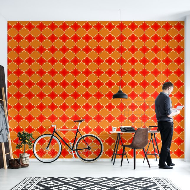 Papier Peint Motif marocain d'orange et de chili rouge (Salon)