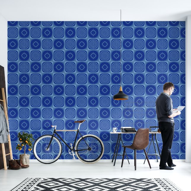 Papier Peint Motif métallique bleu (Salon)