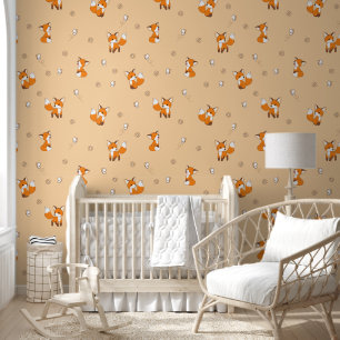 Papier Peint Motif mignon Little Fox Peach