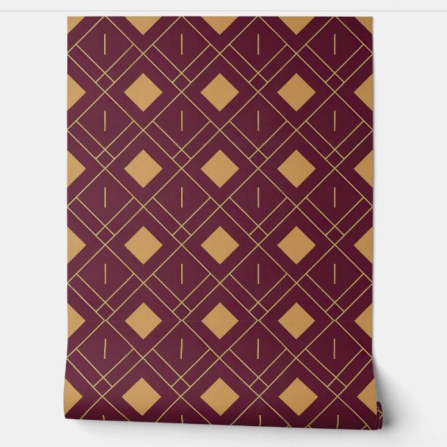 Papier Peint Motif moderne Burgundy et Gold Art Déco (Déroulement)