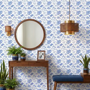 Papier Peint Motif Moderne de Toile Bleue Cacao et Chocolat