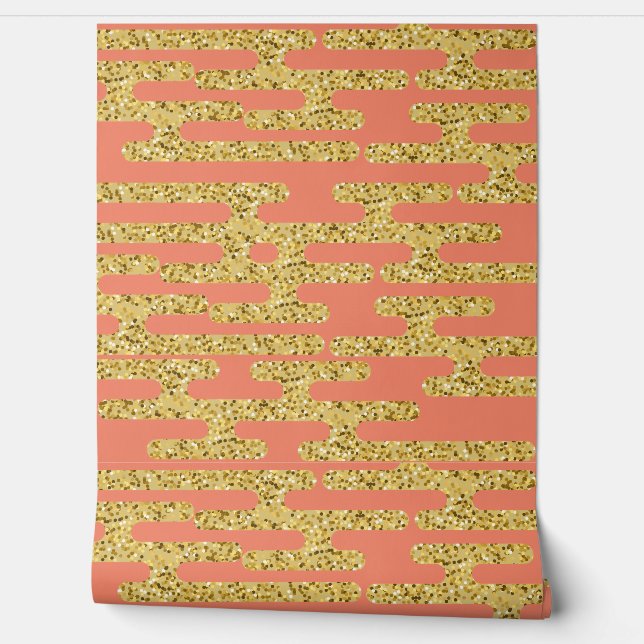 Papier Peint Motif Moderne Rose et Doré (Déroulement)