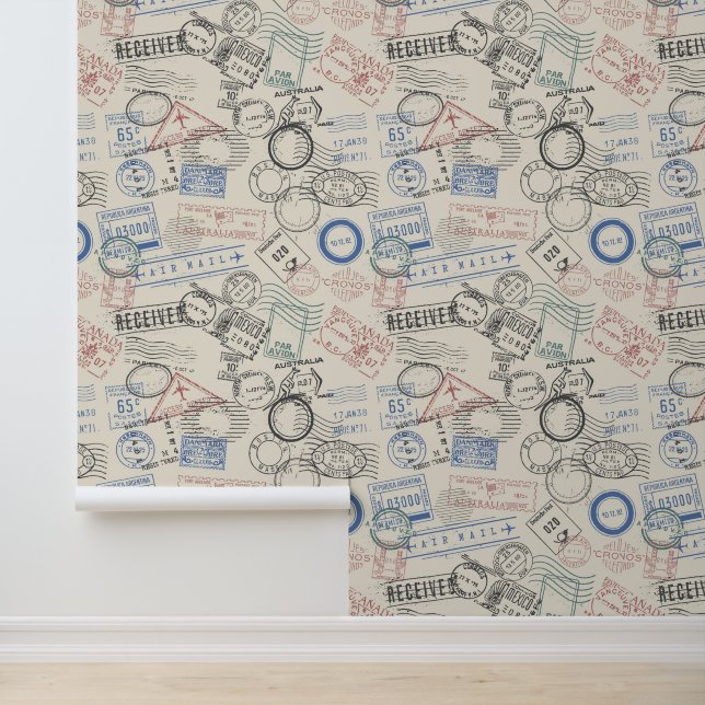 Papier Peint Motif Mondial Postage Timbres (Application)