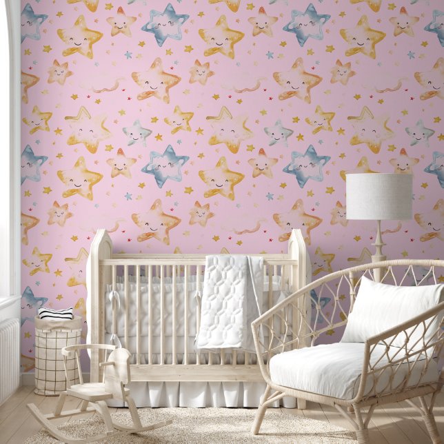 Papier Peint Motif nocturne rose clair (Enfants)