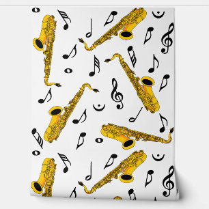 Papier Peint Motif note musique saxophone