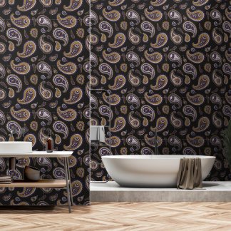 Papier Peint Motif Paisley Sépia Violet Foncé Rétro Vintage