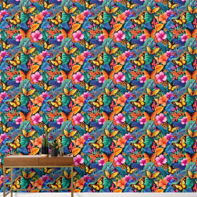 Papier Peint Motif papillon carrelé mignon (Couloir)