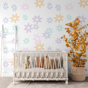 Papier Peint Motif Pastel Été Pink Mint Vert Fleurs Bleues Vert