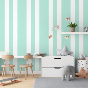Papier Peint Motif Pastel Mint Green White Stripes
