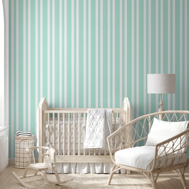 Papier Peint Motif Pastel Mint Green White Stripes (Enfants)