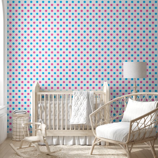 Papier Peint Motif Pastel Rose Bleu à pois (Enfants)