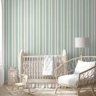 Papier Peint Motif Pastel Sage Green White Stripes
