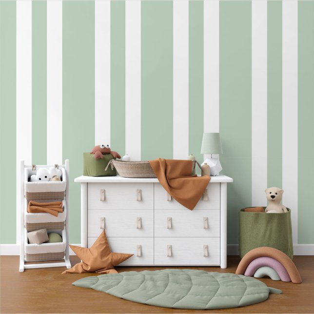 Papier Peint Motif Pastel Sage Green White Stripes (Créateur téléchargé)