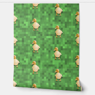 Papier Peint Motif Pixel Duck - Green Retro Design Arrière - pl