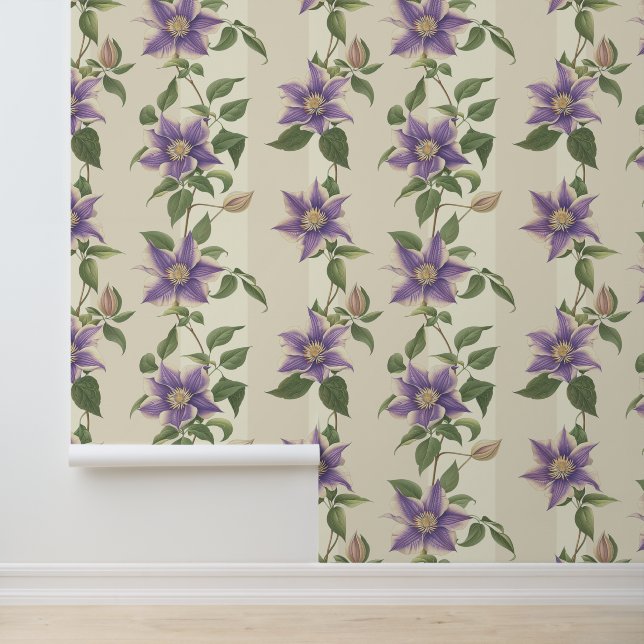 Papier Peint Motif plante Liana avec fleur Clematis violet (Application)