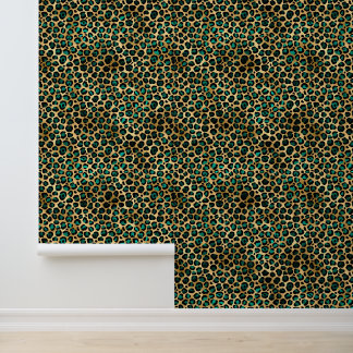 Papier Peint motif poster de animal léopard turquoise et or
