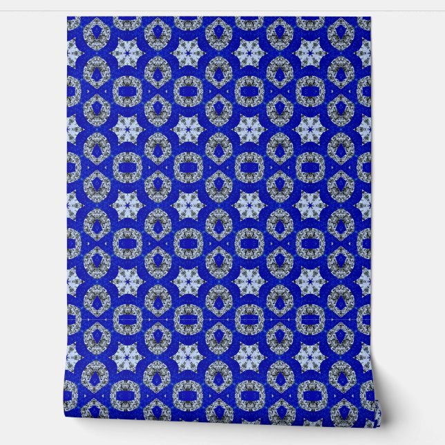 Papier Peint motif psychédélique bleu et argent (Déroulement)