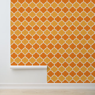 Papier Peint Motif Quatrefoil blanc orange
